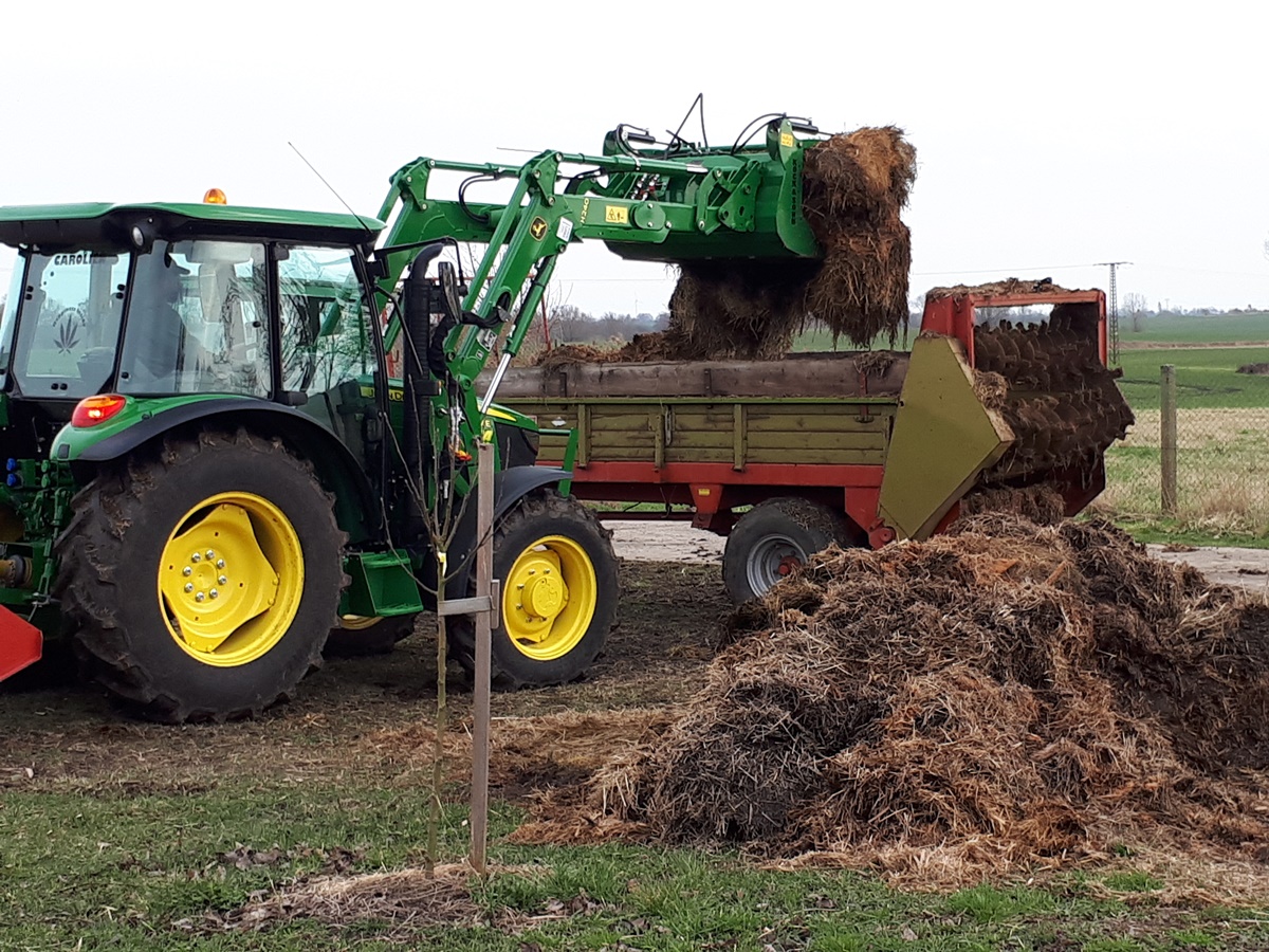 Fixing the compost beds with a manure&nbsp;spreader